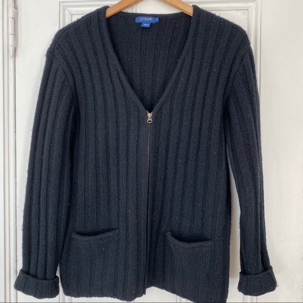 J. Crew Black Wool Knit Zipper Cardigan Sz S